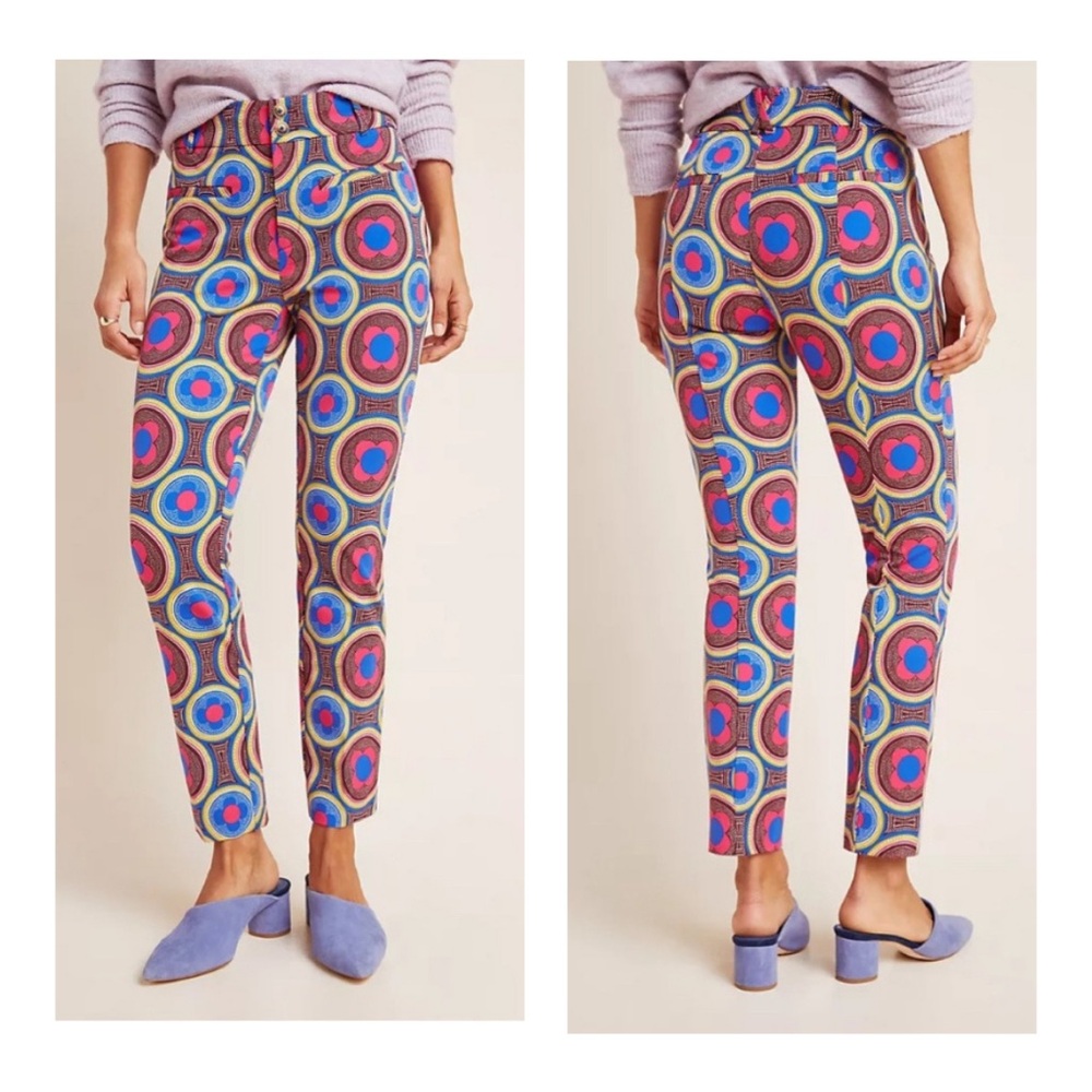 Anthropologie Mod Retro Floral Essential Slim Trouser Pants in Printed Motif 6